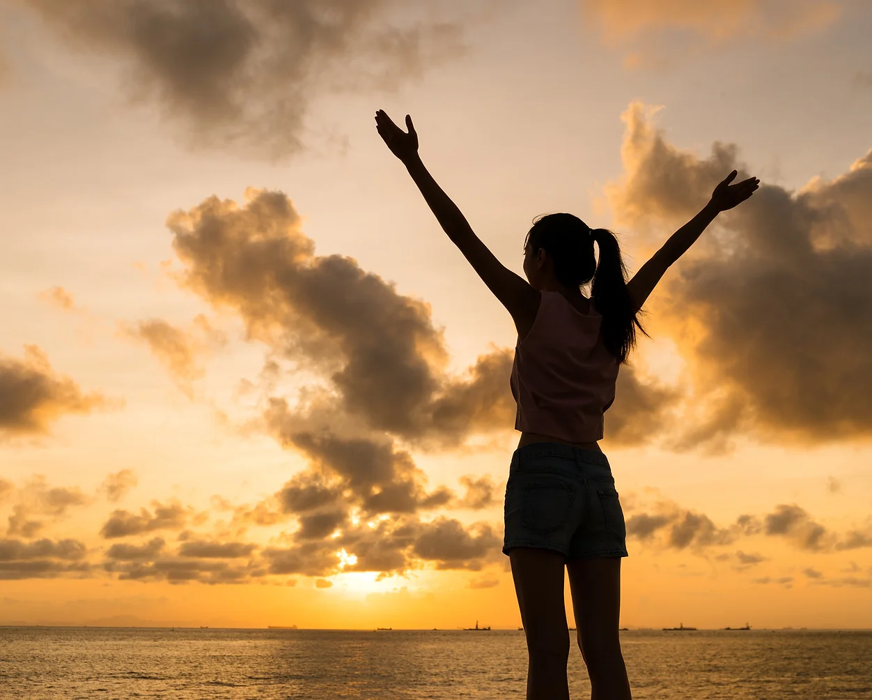 Girl looking at sunrise